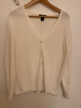 Olsen Europe Cream Cardigan M-L Lightweight Button Front Knit Coastal Casual